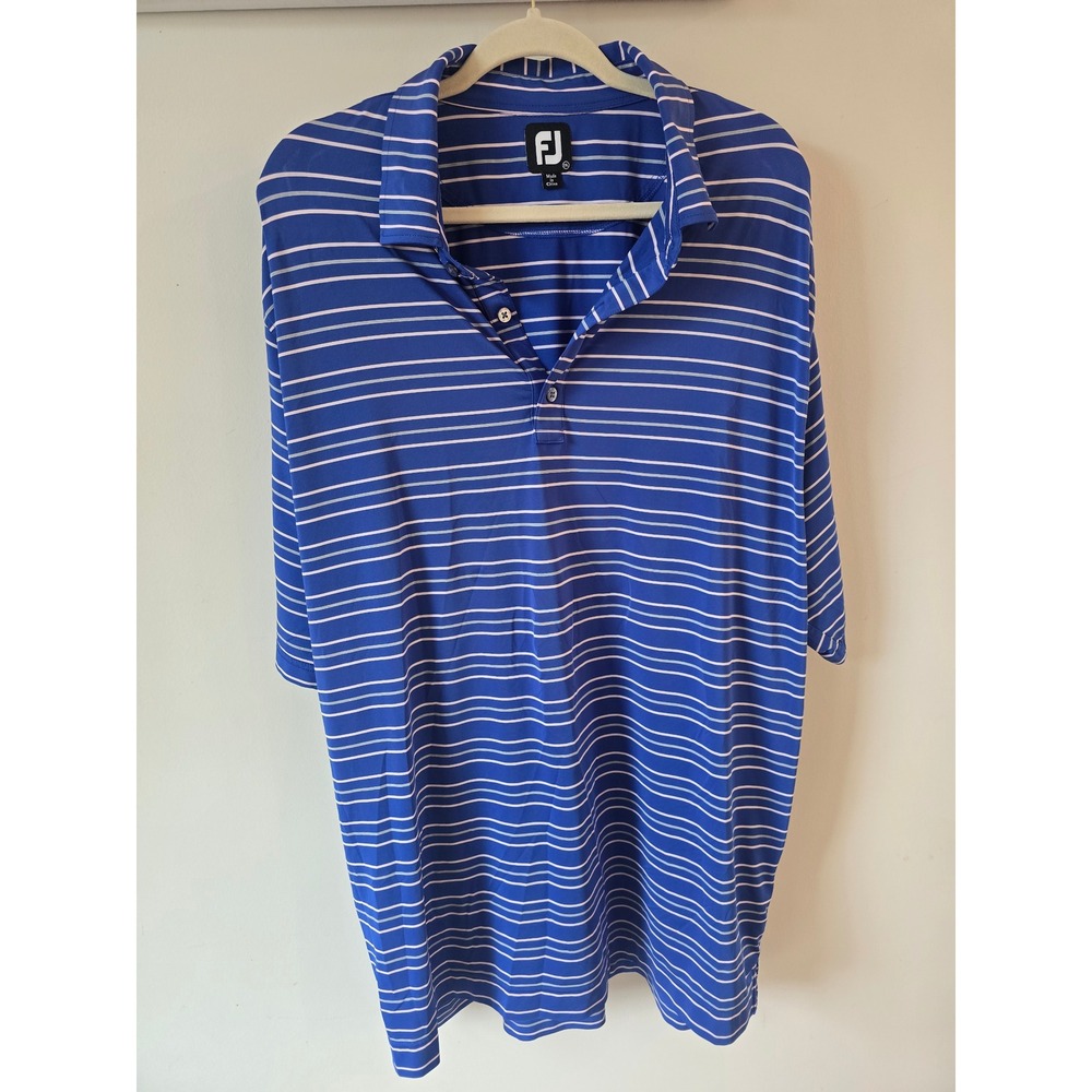 FootJoy ProDry Mens 2XL Royal Blue Striped‎ Performance Golf Polo Shirt FJ Logo